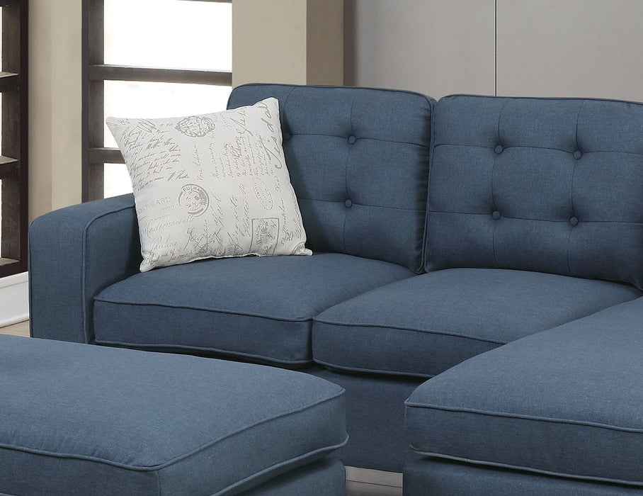 Reversible 3 Pieces Sectional Sofa Set Navy Tufted Polyfiber Wood Legs Chaise Sofa Ottoman Pillows Cushion Couch