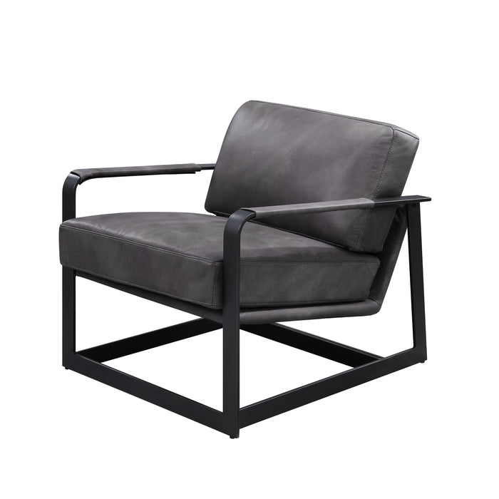 Locnos - Accent Chair - Gray Top Grain Leather & Black Finish Unique Piece Furniture