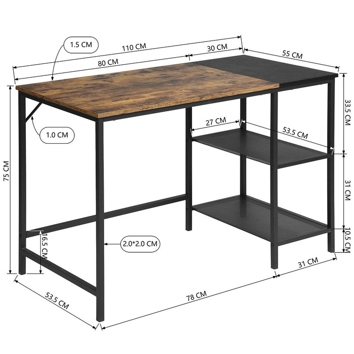 Writing Table With 2 Storage Shelves For Home Office Study Computer Desk