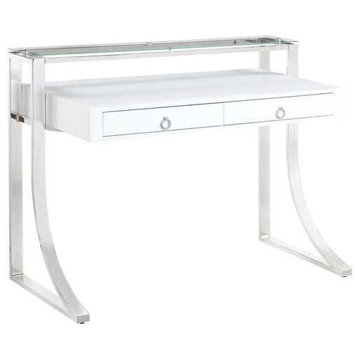 Gemma - 2-Drawer Writing Desk - Glossy White And Chrome Unique Piece Furniture