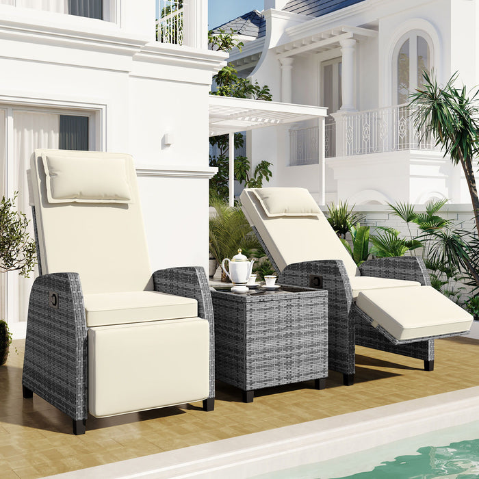 U_Style Outdoor Rattan Two-Person Combination With Coffee Table, Adjustable, Suitable For Courtyard, Swimming Pool