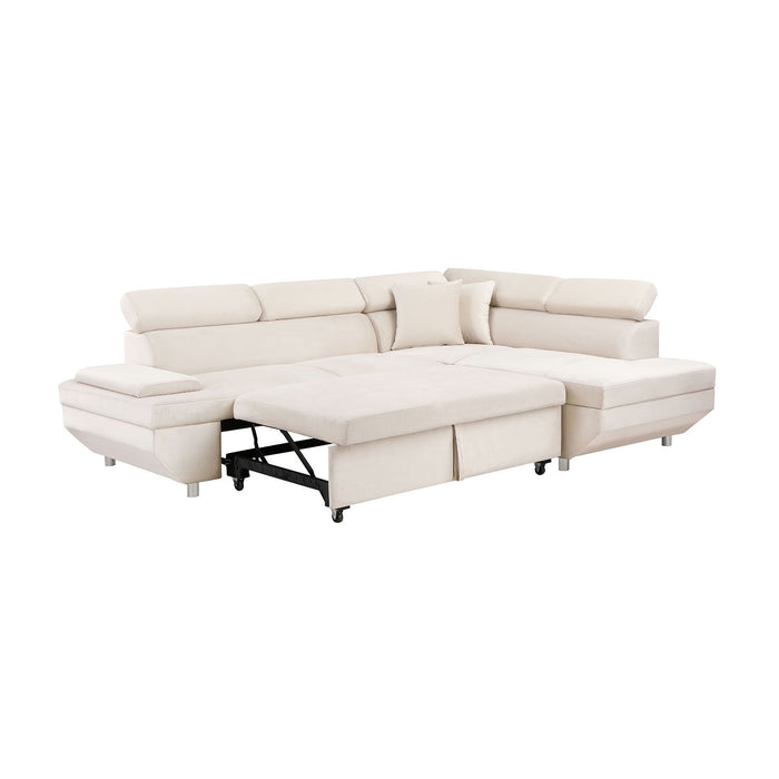 L Shape Sofa, Sleeper Sofa 2 Inch 1 Pull Out Couch Bed, Right-Facing Pull-Out Bed For Living Room, Metal Legs, Velvet Beige