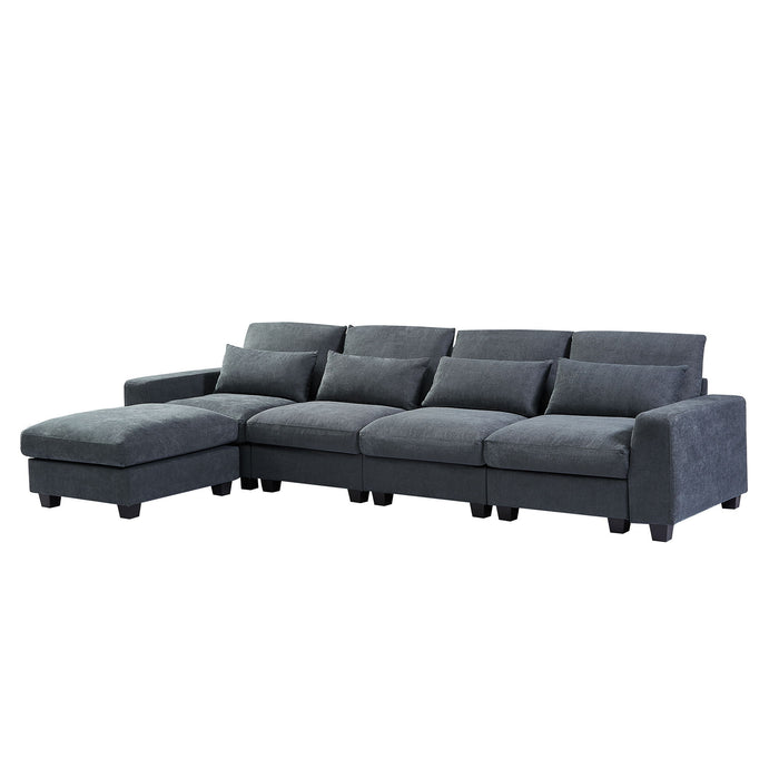 U_Style Modern Large L-Shape Feather Filled Sectional Sofa, Convertible Sofa Couch With Reversible Chaise