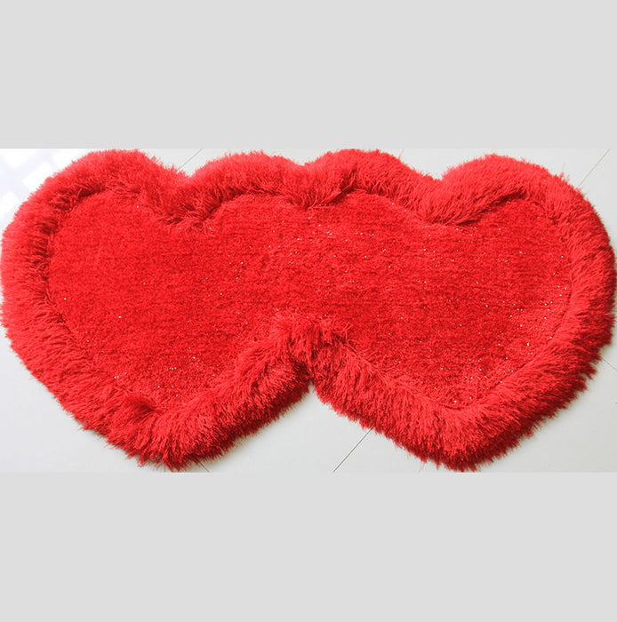 Double Heart Shape Hand Tufted 4 Inch Thick Shag Area Rug (28 In X 55 In)