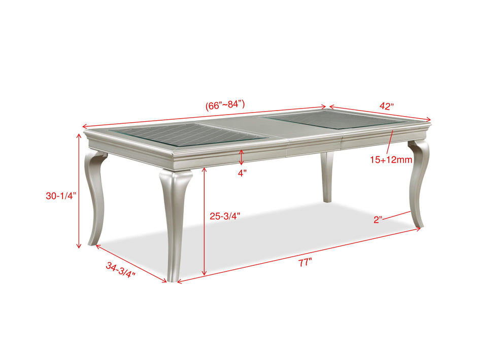 Modern Formal 1 Piece Dining Rectangular Table With 18- Inch Table Leaf Glass Champagne Finish Dining Room Wooden Furniture
