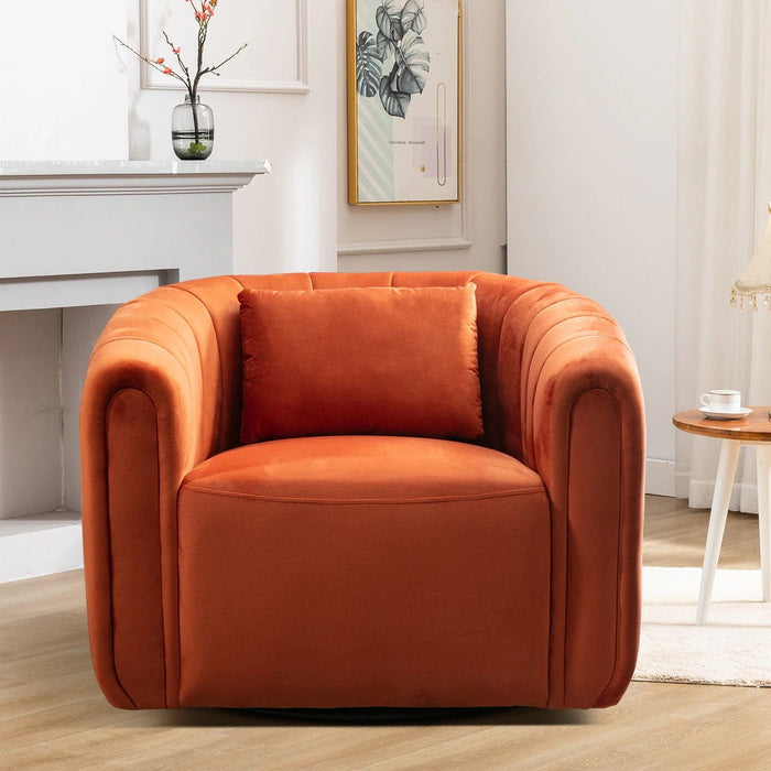 Modern Barrel Chair, Round Oversized, Accent Chair With Pillow, Velvet Comfy Leisure Chair, Suitable For Living Room Office Bedroom, Orange