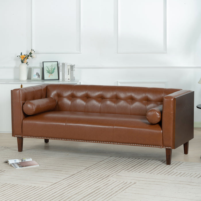 78.74" Wooden Decorated Arm 3 Seater Sofa - Brown