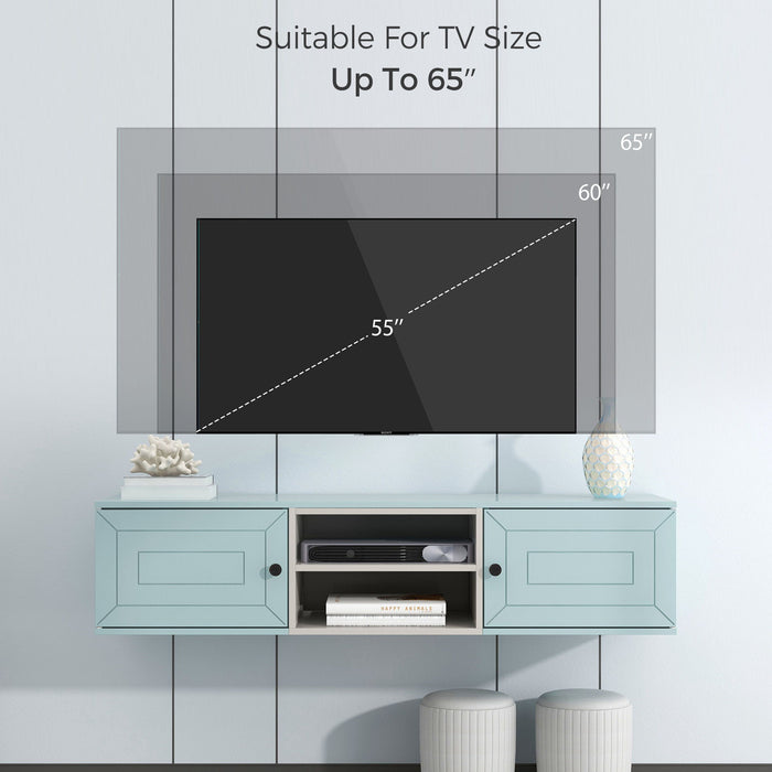 Wall Mounted 65" Floating TV Stand With Large Storage Space, 3 Levels Adjustable Shelves, Magnetic Cabinet Door, Cable Management