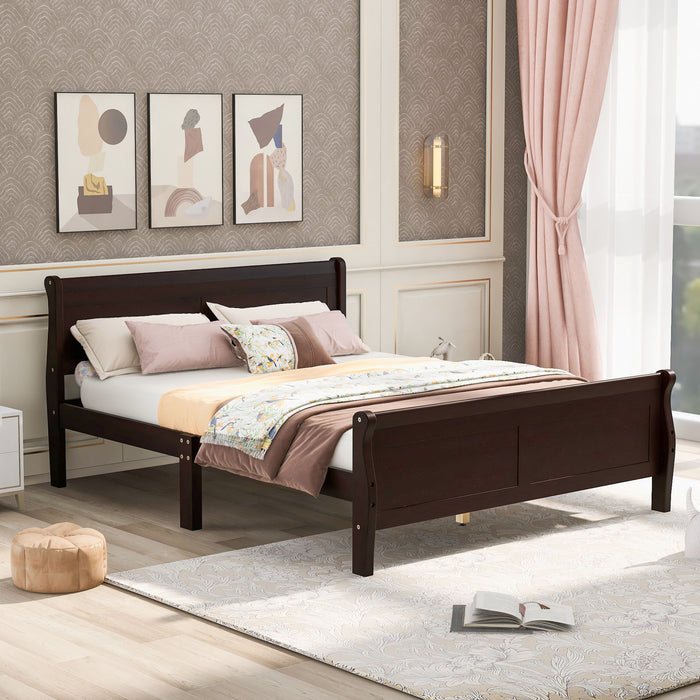 Full Size Wood Platform Bed With Headboard And Wooden Slat Support - Espresso