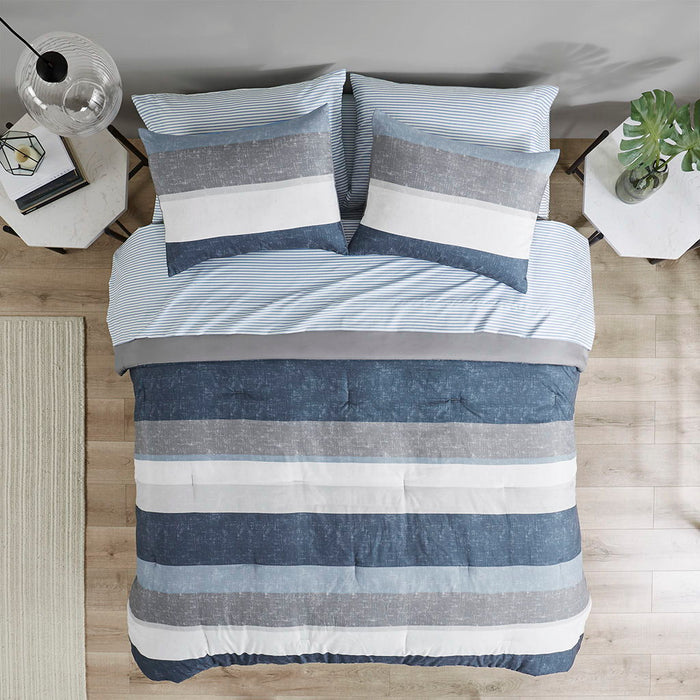 Comforter Set With Bed Sheets - Blue / Grey