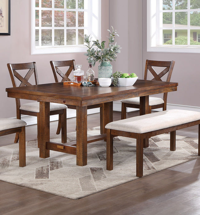 Dining Table And 6 Side Chairs Natural Brown Finish Solid Wood 7 Pieces Dining Table Wooden Contemporary Style Kitchen Dining Room Furniture