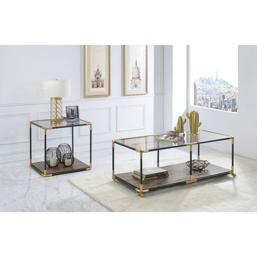 Heleris - End Table - Black/Gold & Smoky Glass Unique Piece Furniture
