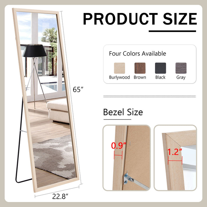 Third Generation Packaging Upgrade, Thickened Border, Light Oak Solid Wood Frame Full Length Mirror, Dressing Mirror, Bedroom Entrance, Decorative Mirror, Clothing Store, Mirror