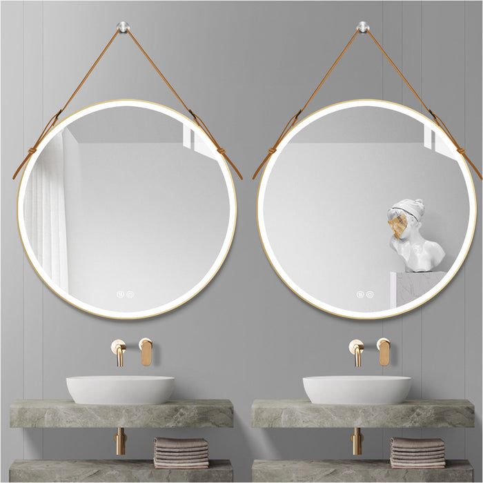 Bathroom LED Mirror 28" Round Bathroom Mirror With Lights Smart 3 Lights Dimmable Illuminated Bathroom Mirror Wall Mounted Large LED Mirror Anti-Fog Lighted Vanity Mirror - Gold