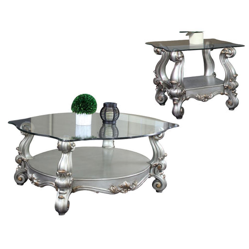 Versailles - Coffee Table - Antique Platinum - & Clear Glass - 22" Unique Piece Furniture