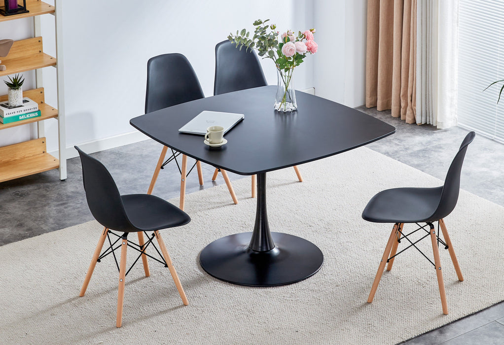 42.1" Black Table Mid-Century Dining Table For 4 - 6 People With Round MDF Table Top, Pedestal Dining Table, End Table Leisure Coffee Table