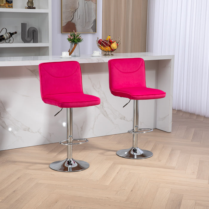 Coolmore Bar Stools, Back And Footrest Counter Height Dining Chairs (Set of 2) - Rose Red