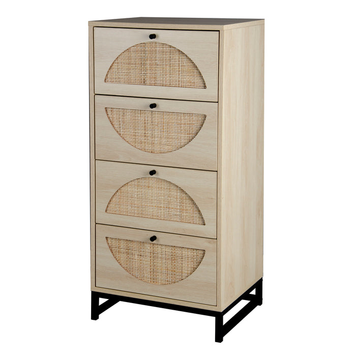 (Set of 2), Natural Rattan, Cabinet With 4 Drawers, Suitable For Living Room, Bedroom And Study, Diversified Storage