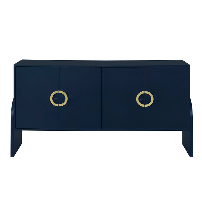 U_Style Four - Door Metal Handle Storage Cabinet, Suitable For Study, Living Room, Bedroom - Navy Blue
