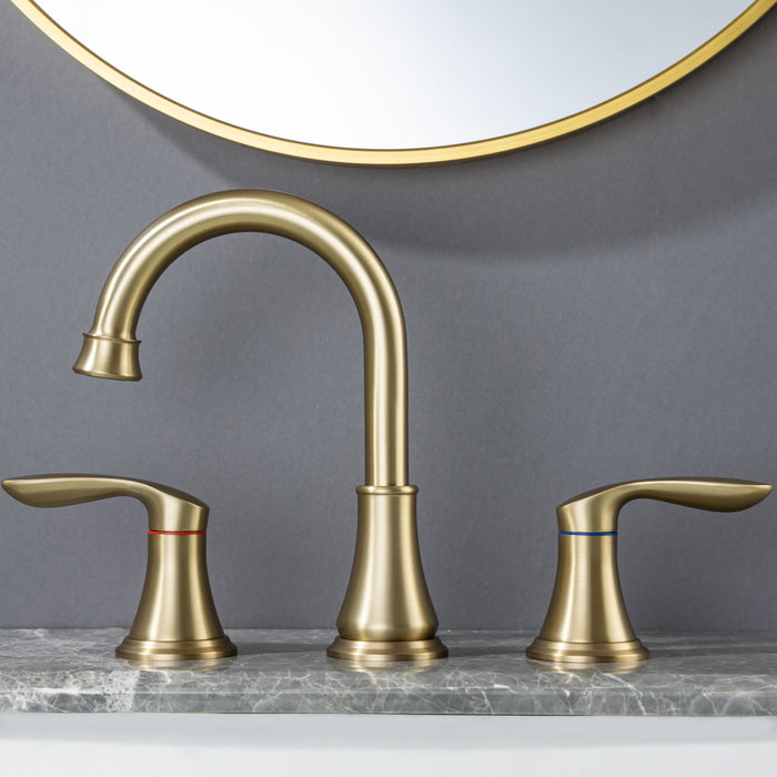 Widespread Bathroom Faucet With Drain Assembly - Brushed Gold