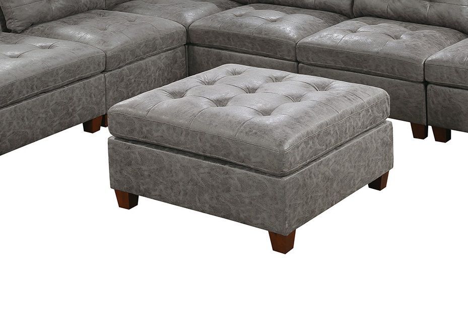 Living Room Furniture Tufted Cocktail Ottoman Antique Gray Breathable Leatherette 1 Piece Cushion Ottoman Seat Wooden Legs