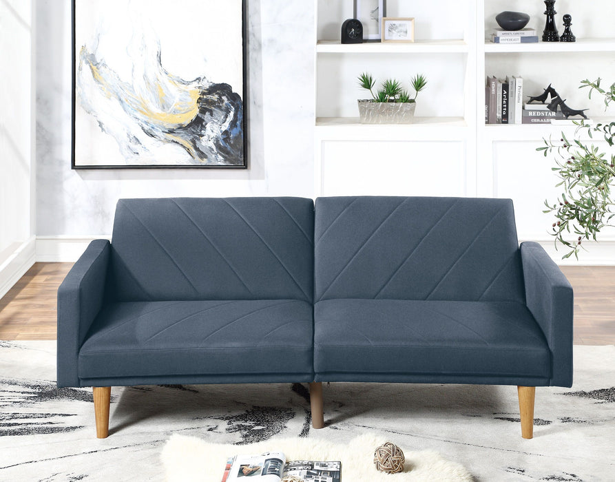 Modern Electric Look 1 Piece Convertible Sofa Couch Navy Color Linen Like Fabric Cushion Wooden Legs Living Room