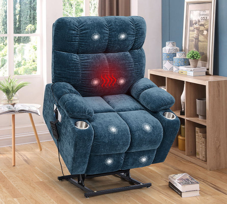 Liyasi Dual Okin Motor Power Lift Recliner Chair For Elderly Infinite Position Lay Flat 180° Recliner With Heat Massage - Blue