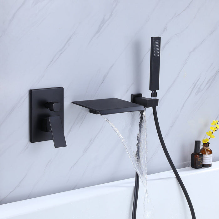 Waterfall Wall Mount Tub Filler With Handheld Shower