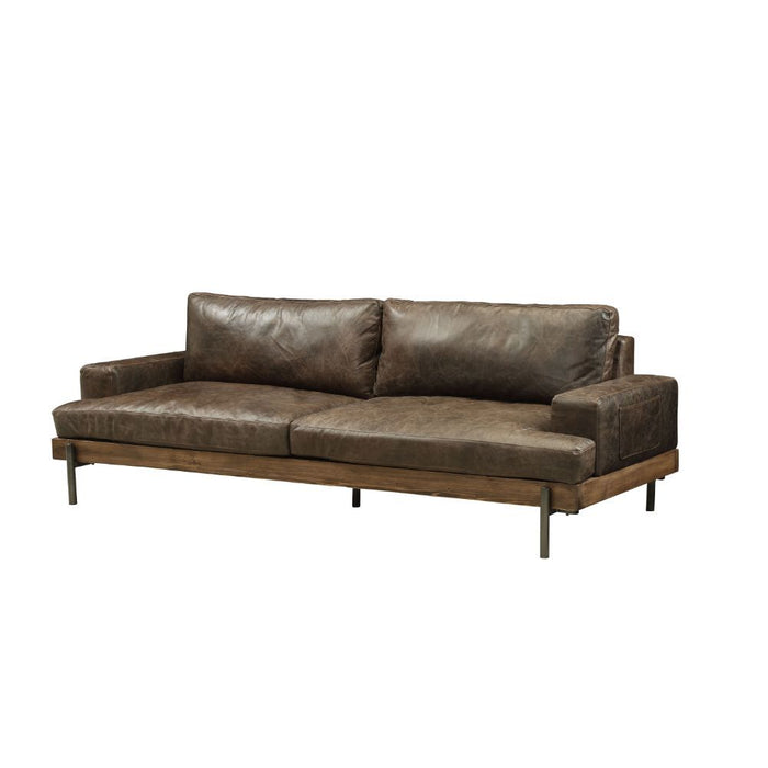 Silchester - Sofa - Oak & Distress Chocolate Top Grain Leather Unique Piece Furniture