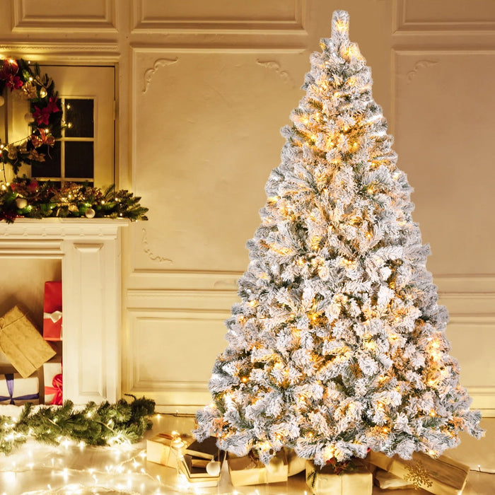 6Ft Prelit Flocked Christmas Tree With 1000 Branch Tips, 250 Warm White Lights