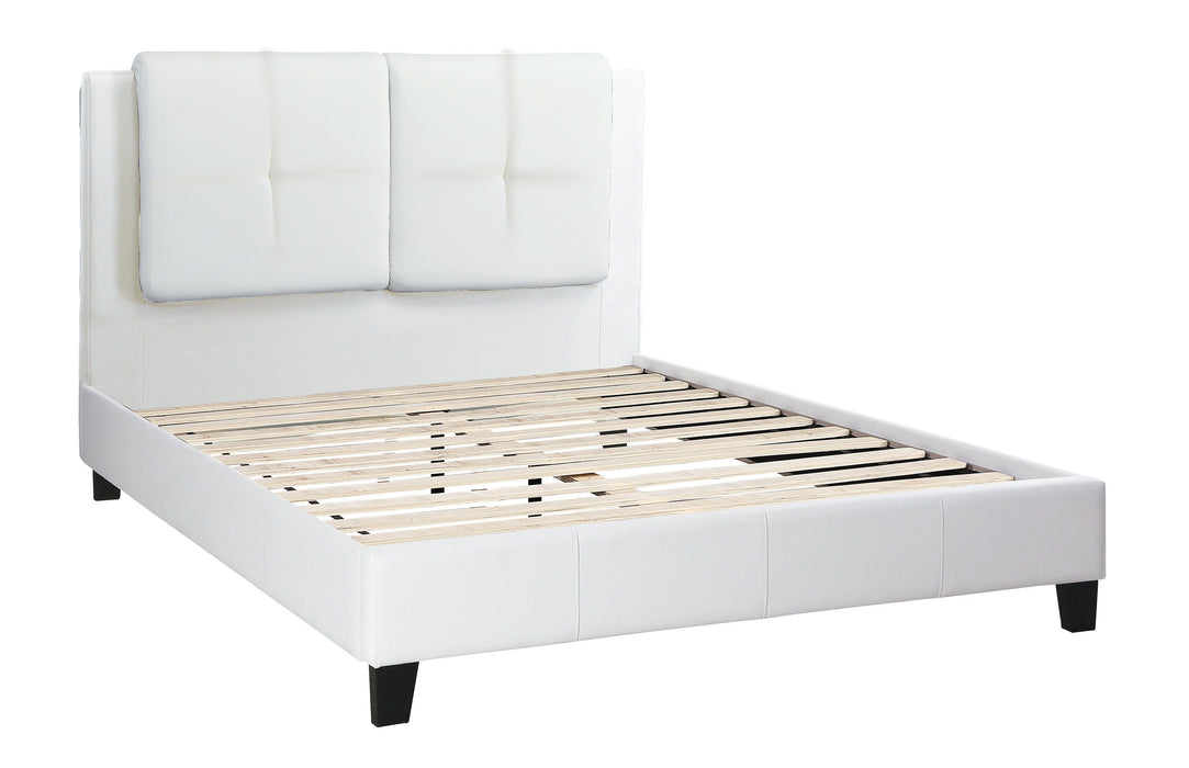 Queen Size Bed 1 Piece Bed Set White Faux Leather Upholstered Tufted Bed Frame Headboard Bedroom Furniture