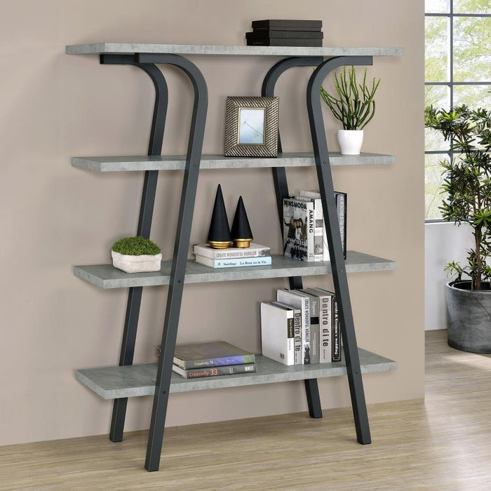 Tatum - 4-Tier Rectangular Bookcase - Cement And Gunmetal Unique Piece Furniture