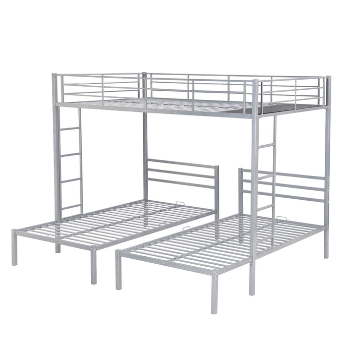 Full Over Twin & Twin Size Bunk Bed With Built-In Shelf, Silver