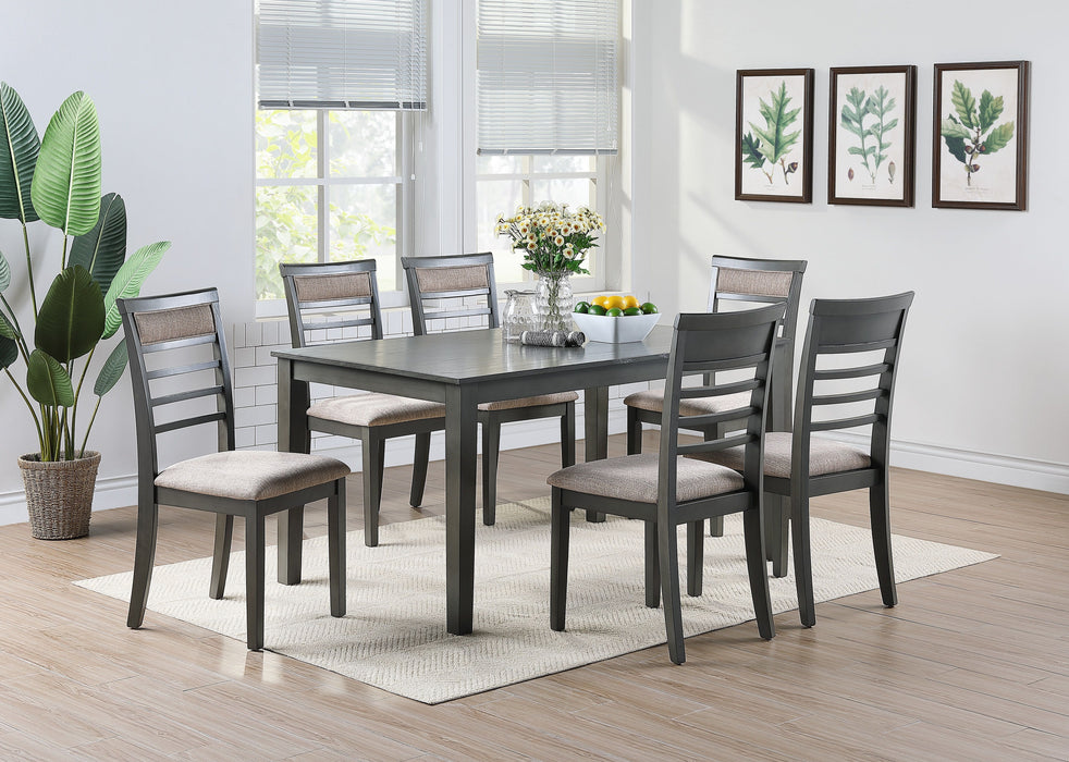 Antique Grey Finish Dinette 8 Pieces Set Kitchen Breakfast Dining Table Wooden Top Cushion Seats 6 Chairs Dining Room Furniture