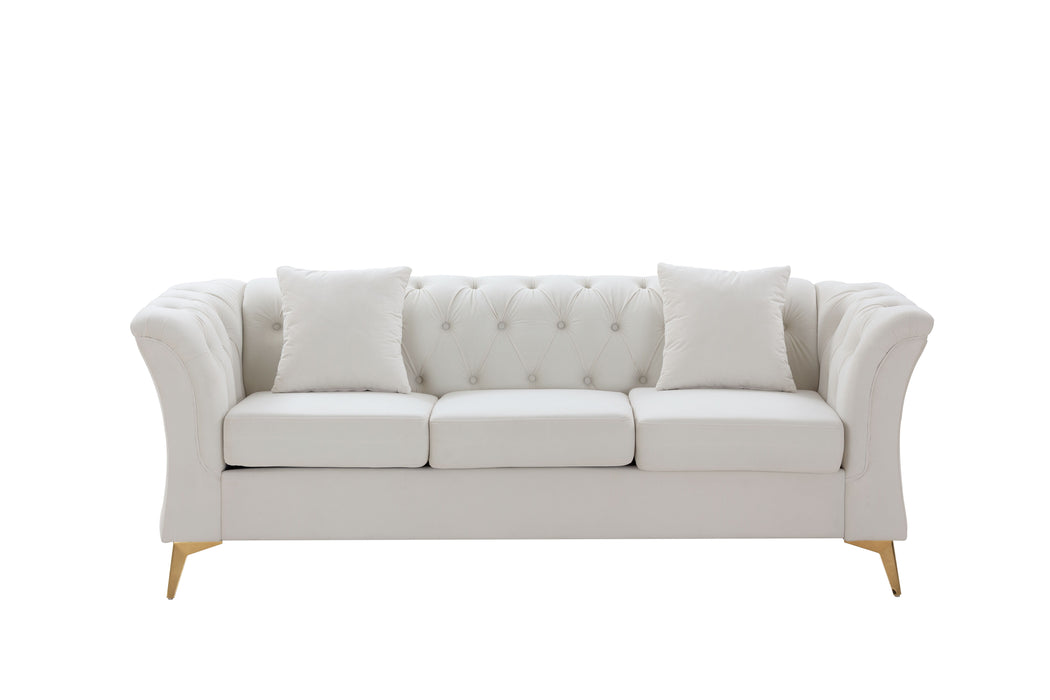 Modern Chesterfield Curved Sofa With Scroll Arms - Beige