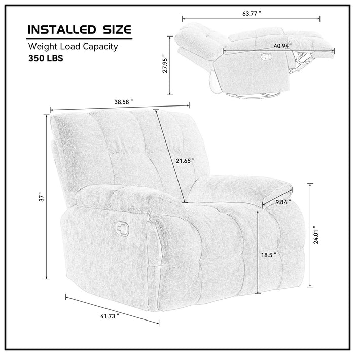 360 Degree Swivel Manual Antiskid Fabric Single Sofa Heavy Duty Reclining Chair For Living Room, Cream
