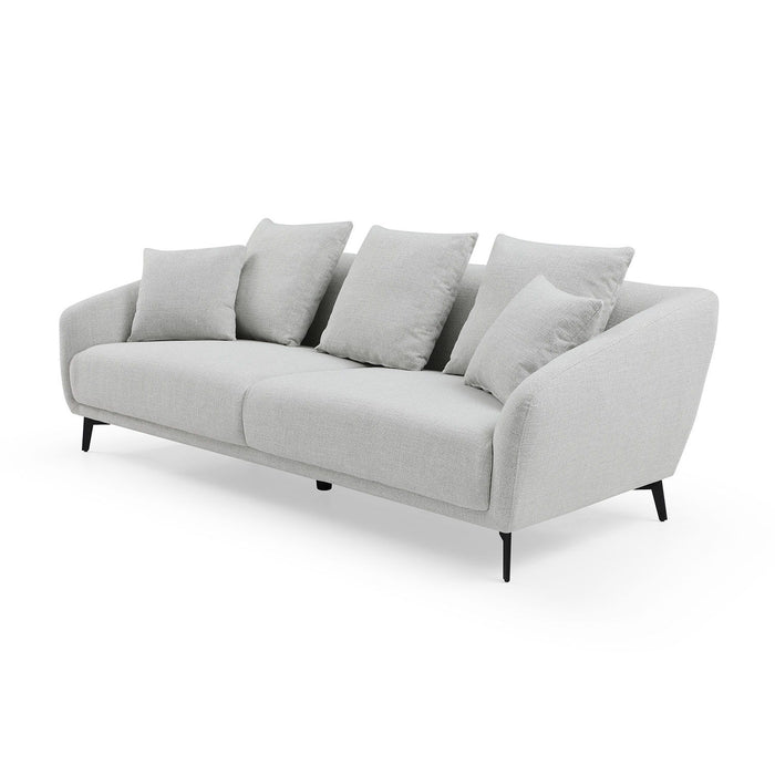 Modern Fabric Upholstered Sofa With Three Cushions, 2 Pillows - Light Gray