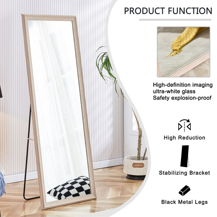 Third Generation, Light Oak Solid Wood Frame Full - Length Mirror, Large Floor Standing Mirror, Dressing Mirror, Decorative Mirror, Suitable For Bedrooms, Living Rooms, Clothing Stores
