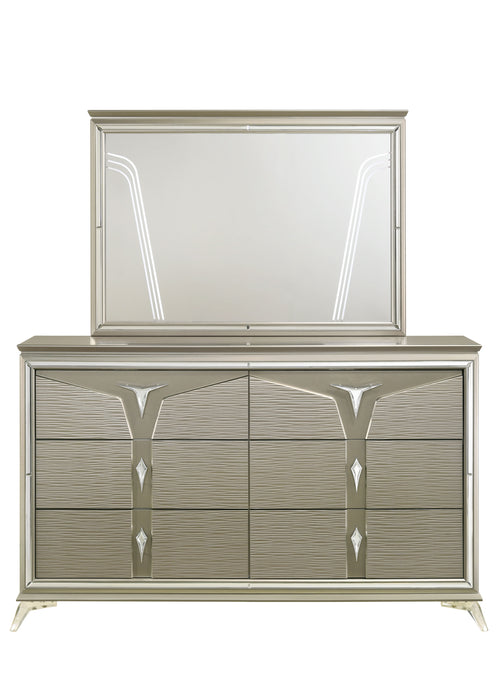 Samantha Modern Style 6-Drawer Dresser Made With Wood & Mirrored Accents