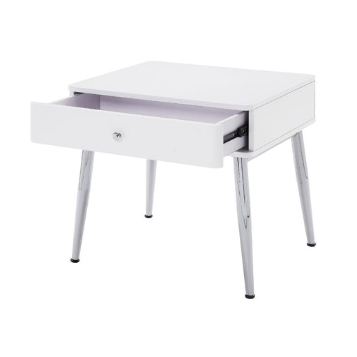 Weizor - End Table - White High Gloss & Chrome Unique Piece Furniture
