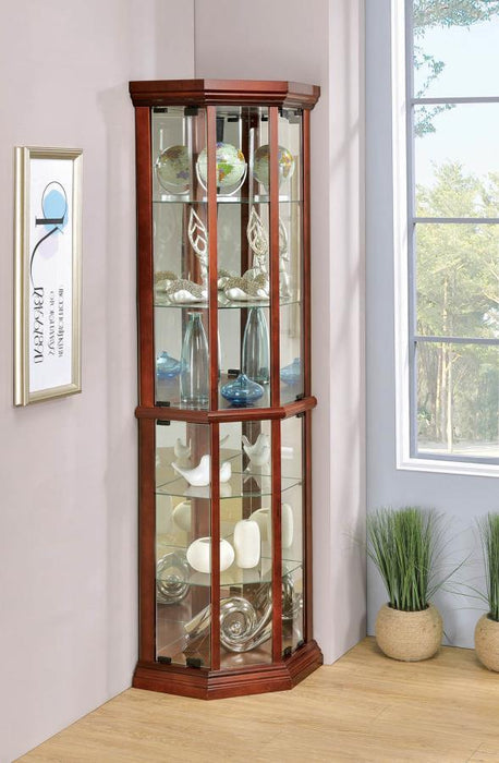 Appledale - 6-Shelf Corner Curio Cabinet - Medium Brown Unique Piece Furniture