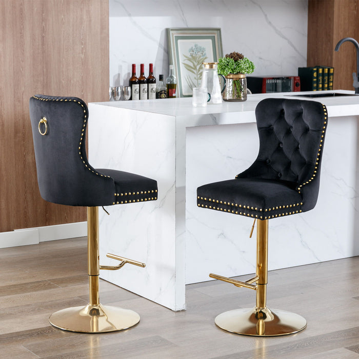 A&A Furniture, Thick Golden Swivel Barstools Adjusatble Seat Height From, Modern Upholstered Bar Stools With Backs Comfortable Tufted For Home Pub And Kitchen Island Black (Set of 2)