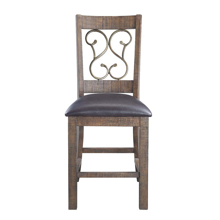Raphaela - Counter Height Chair (Set of 2) - Black PU & Weathered Cherry Finish Unique Piece Furniture