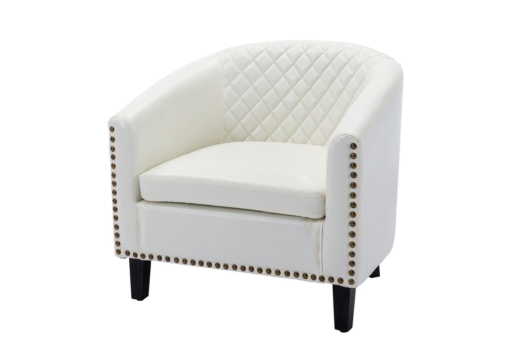Coolmore Accent Barrel Chair With Nailheads And Solid Wood Legs White PU Leather