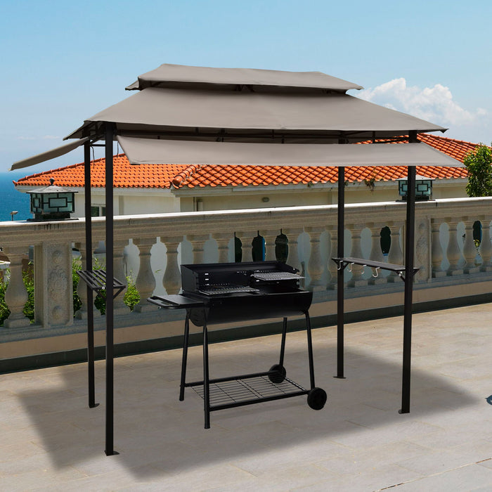 8X4 Ft Grill Gazebo, Metal Gazebo With Soft Top Canopy And Steel Frame With Hook And Bar Counters, Mushroom Fabric