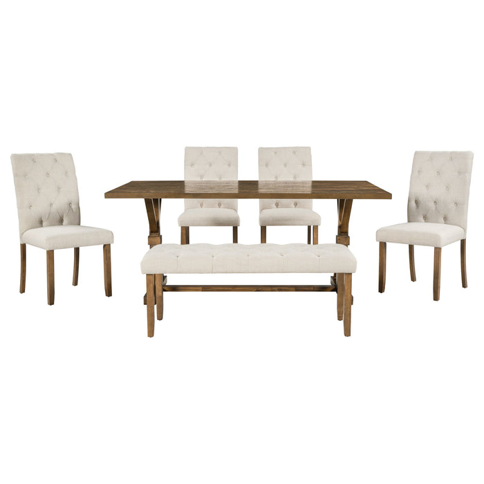 Trexm 6 Piece Farmhouse Dining Table Set 72" Wood Rectangular Table, 4 Upholstered Chairs With Bench (Walnut)