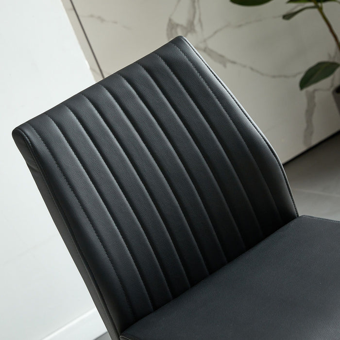 Black Modern Simple Bar Chair Leather Chrome Metal Pipe, Restaurant, Family Bar Chair (Set of 2)