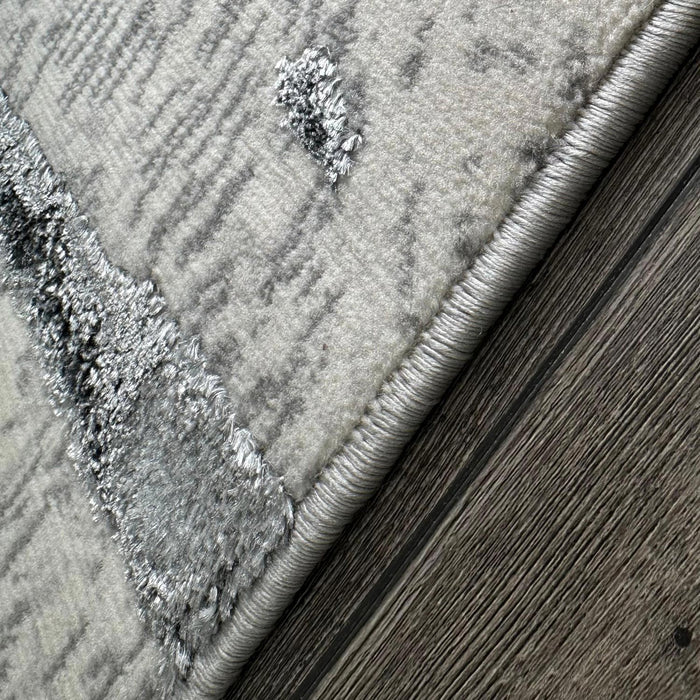 Shifra Luxury Area Rug In Gray With Silver Abstract Design