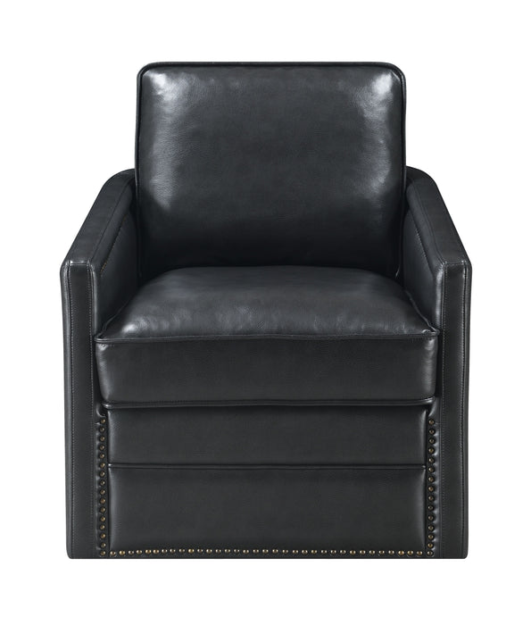 Acme Rocha Accent Chair With Swivel, Black Leather Aire