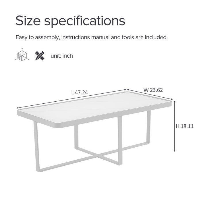 Minimalism Rectangle Coffee Table - Black Metal Frame With Sintered Stone Tabletop